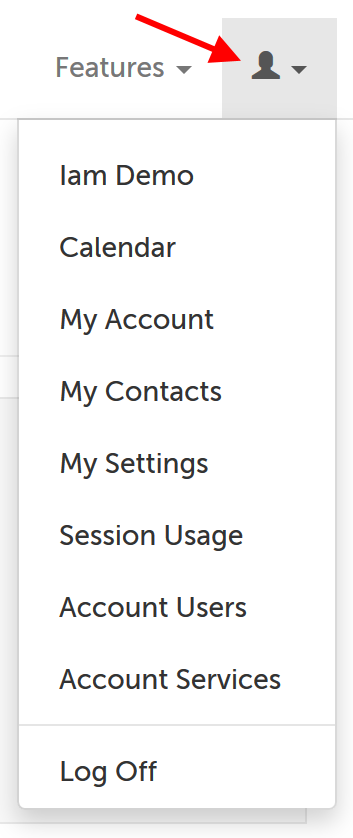 Account settings menu for an admin