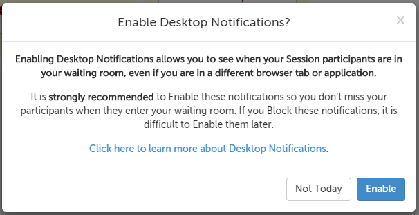 Enable Desktop Notifications popup