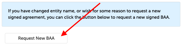 Arrow pointing at "Request New BAA" button
