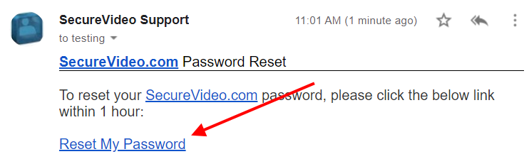Reset password email example, with an arrow pointing to the "Reset My Password" link.
