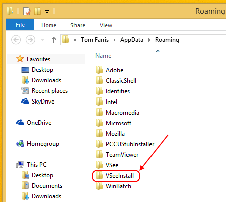 Screencap showing folder names