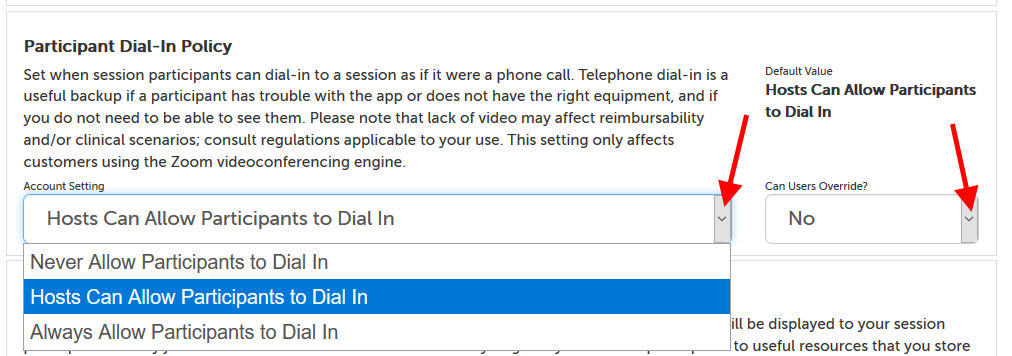 Participant Dial-In Policy setting