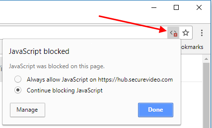 Icon indicating JavaScript is being blocked