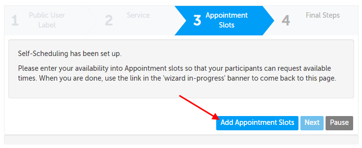 Arrow pointing at the "Add Appointment Slots" button
